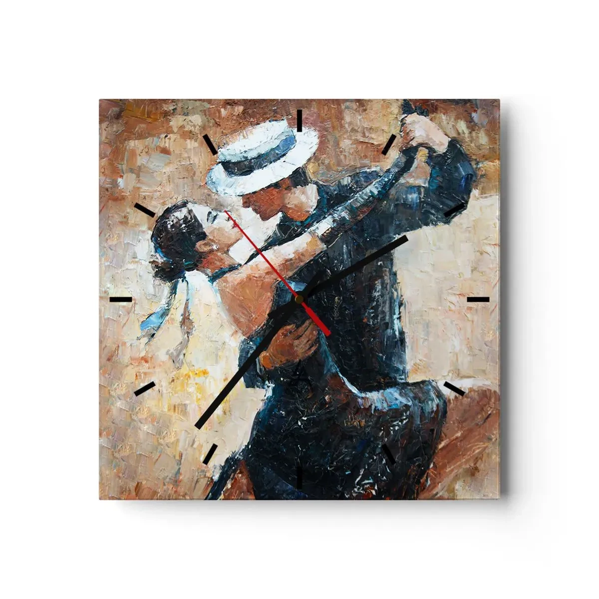 Zegar ścienny - Para tańcząca tango w romantycznym, eleganckim stylu - 30x30cm - A la Rudolf Valentino - Nowoczesna dekoracja ścienna do salonu i sypialni ARTTOR