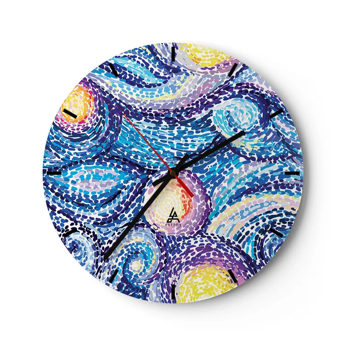 Zegar ścienny - Abstrakcyjny krajobraz z wirującymi kolorowymi wzorami - 30x30cm - Z obrazu van Gogha - Nowoczesna dekoracja ścienna do salonu, kuchni i sypialni ARTTOR