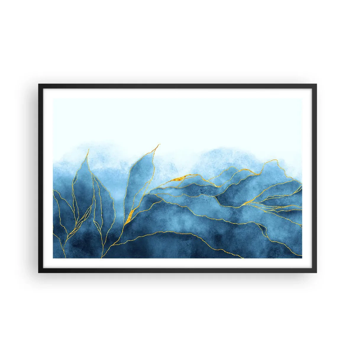 Plakat w czarnej ramie - Błękit w złocie - 91x61 cm