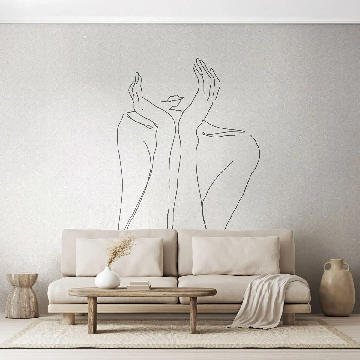 Fototapeta Premium Canvas - Minimalistyczny rysunek twarzy i dłoni linią - 100x70cm - O czym marzą dziewczyny - Nowoczesna dekoracja ścienna do salonu i sypialni ARTTOR