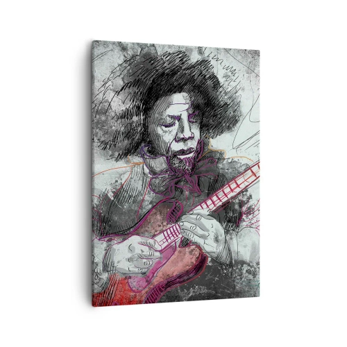 Obraz na płótnie - Artystyczny portret gitarzysty w ekspresyjnej kresce - 50x70cm - Na falach muzyki - Nowoczesna dekoracja ścienna do salonu, kuchni i sypialni ARTTOR