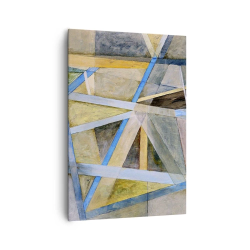 Obraz na płótnie - Geometryczna kompozycja z jasnymi i niebieskimi liniami - 70x100cm - Na wprost czy na skos? - Nowoczesna dekoracja ścienna do salonu i sypialni ARTTOR