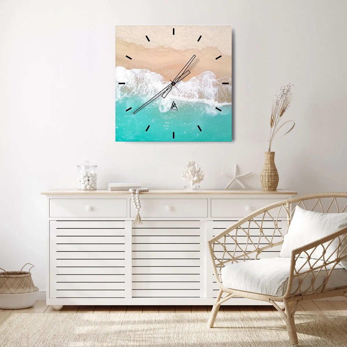 Zegar ścienny - Plaża z turkusową wodą i delikatnymi falami z lotu ptaka - 30x30cm - Pieszczotliwy dotyk - Nowoczesna dekoracja ścienna do salonu i sypialni ARTTOR