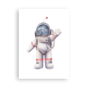 Plakat - Akwarelowy astronauta machający w kosmicznej ilustracji - 50x70cm - To na razie! - Nowoczesna dekoracja ścienna do salonu, kuchni i sypialni ARTTOR