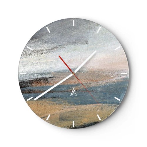 Zegar ścienny - Malarska abstrakcja przypominająca pejzaż w chłodnych tonach - 30x30cm - Abstrakcja: pejzaż północny - Nowoczesna dekoracja ścienna do salonu, kuchni i sypialni ARTTOR