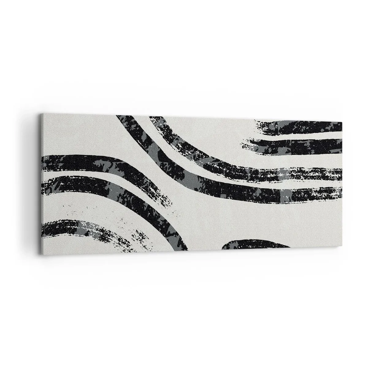 Obraz na płótnie - Czarno-białe abstrakcyjne linie na jasnym tle - 120x50cm - W pół zatrzymany - Nowoczesna dekoracja ścienna do salonu i sypialni ARTTOR