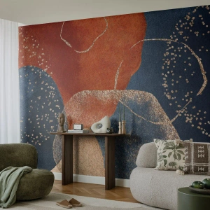 Fototapeta Standard Eco - Abstrakcyjne plamy w kolorach granatu i miedzi z akcentem złota - 100x70cm - Lekkość bytu - Nowoczesna dekoracja ścienna do salonu i sypialni ARTTOR