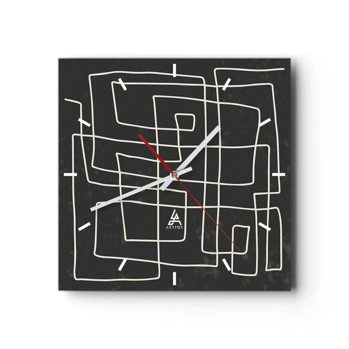 Zegar ścienny - Abstrakcyjny wzór geometryczny na ciemnym tle - 30x30cm - Nie taki prosty - Nowoczesna dekoracja ścienna do salonu i sypialni ARTTOR
