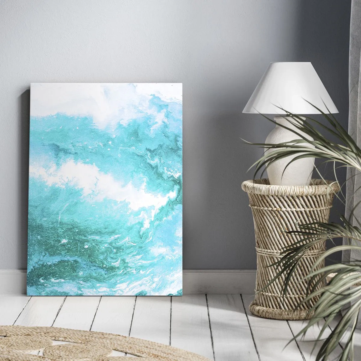 Obraz na płótnie - Abstrakcyjny wir w odcieniach błękitu - 70x100cm - W jądrze żywiołu - Nowoczesna dekoracja ścienna do salonu i sypialni ARTTOR