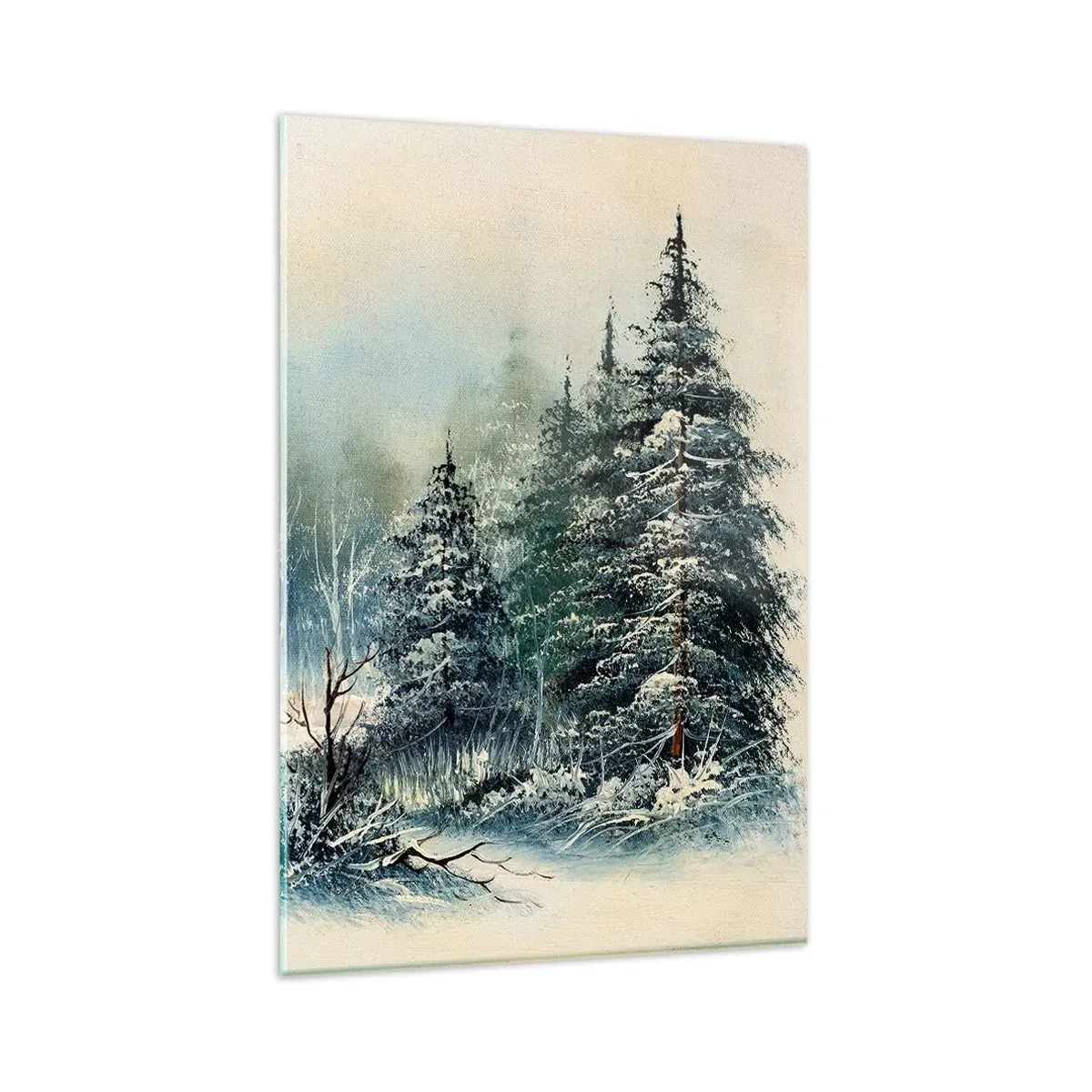 Obraz na szkle - Zimowy krajobraz z zaśnieżonymi drzewami - 80x120cm - Gotowe do Świąt - Nowoczesna dekoracja ścienna do salonu i sypialni ARTTOR
