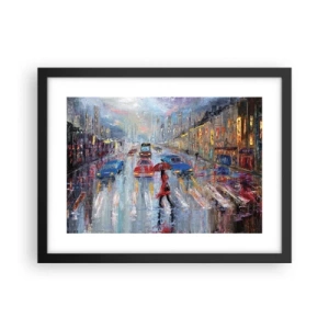 Plakat w czarnej ramie - Deszczowe popołudnie w mieście - 40x30 cm