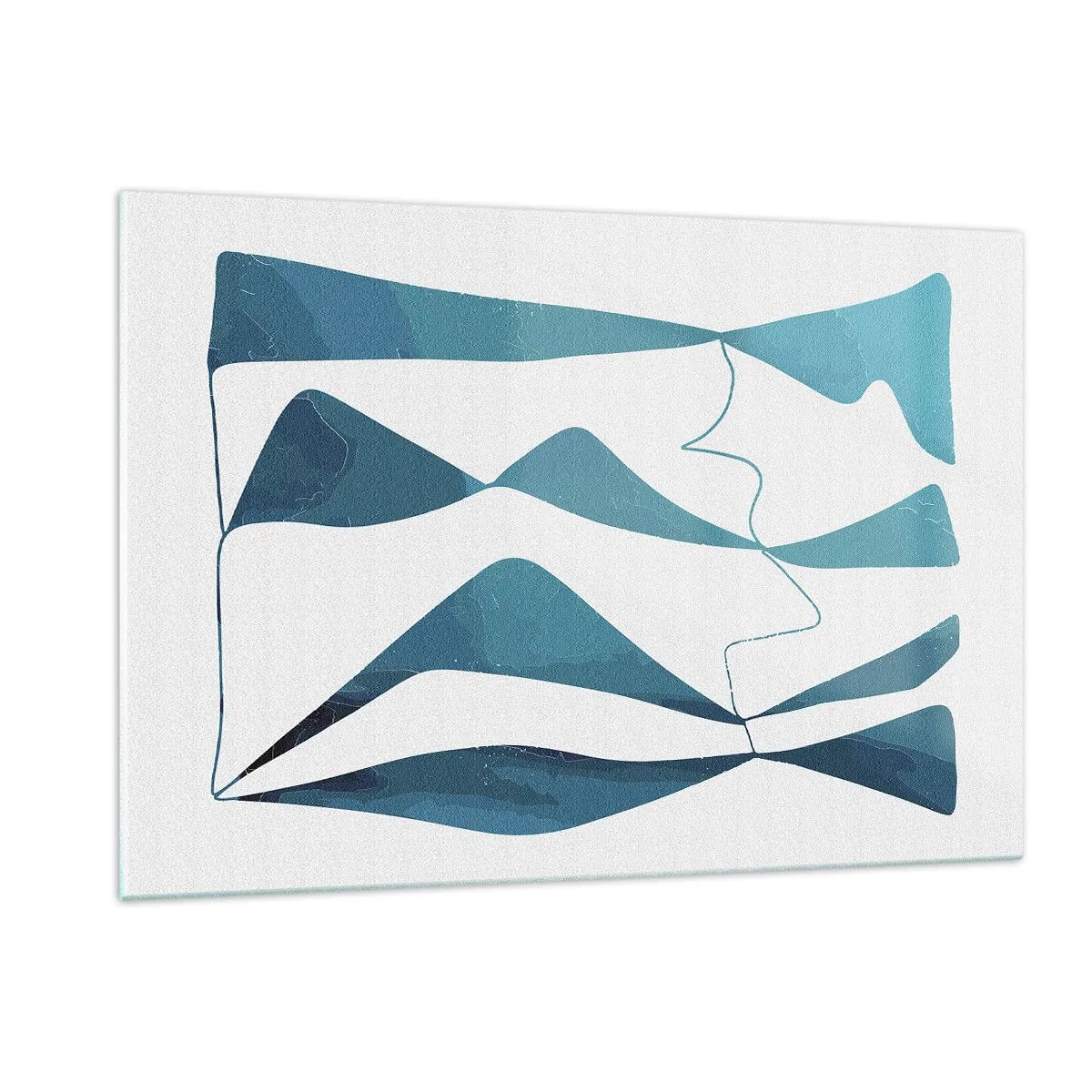 Obraz na szkle - Turkusowe fale i formy na białym tle - 120x80cm - Abstrakcja: turkusowy związek - Nowoczesna dekoracja ścienna do salonu, kuchni i sypialni ARTTOR