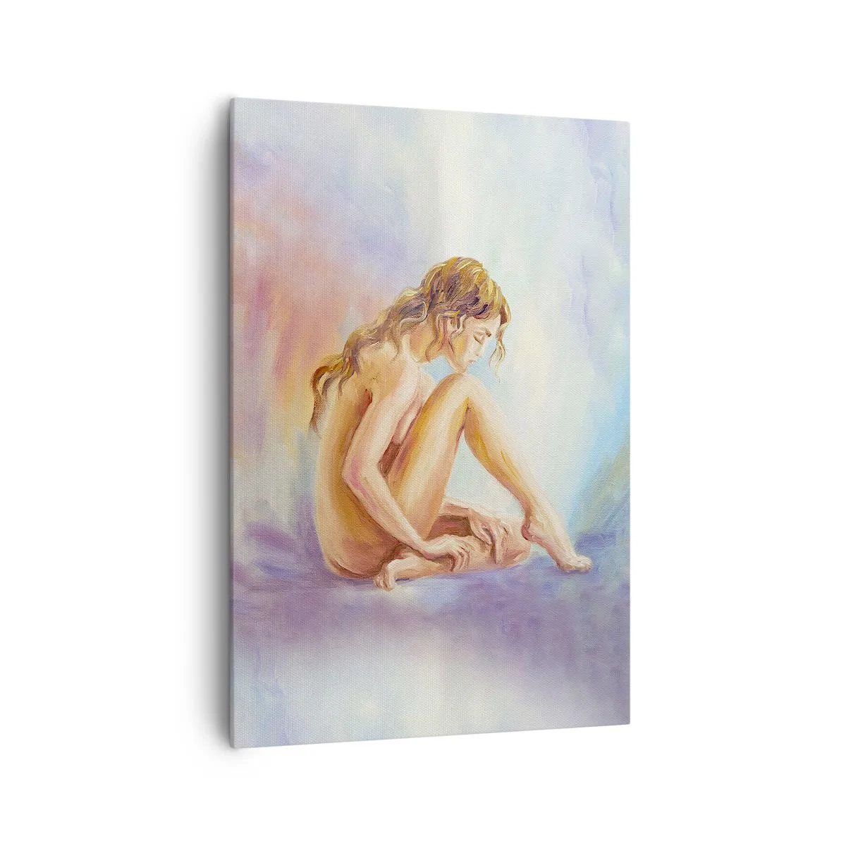 Obraz na płótnie - Delikatna postać kobiety na pastelowym tle - 70x100cm - Akt młodości - Nowoczesna dekoracja ścienna do salonu i sypialni ARTTOR