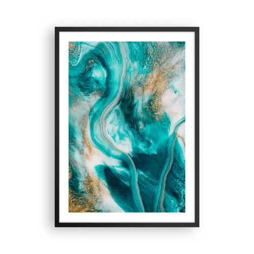 Plakat w czarnej ramie - Abstrakcyjna kompozycja w odcieniach turkusu i złota - 50x70cm - Rzeka złota - Nowoczesna dekoracja ścienna do salonu i sypialni ARTTOR