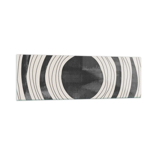 Obraz na szkle - Czarno-białe koncentryczne okręgi na jasnym tle - 160x50cm - W samo sedno - Nowoczesna dekoracja ścienna do salonu i sypialni ARTTOR