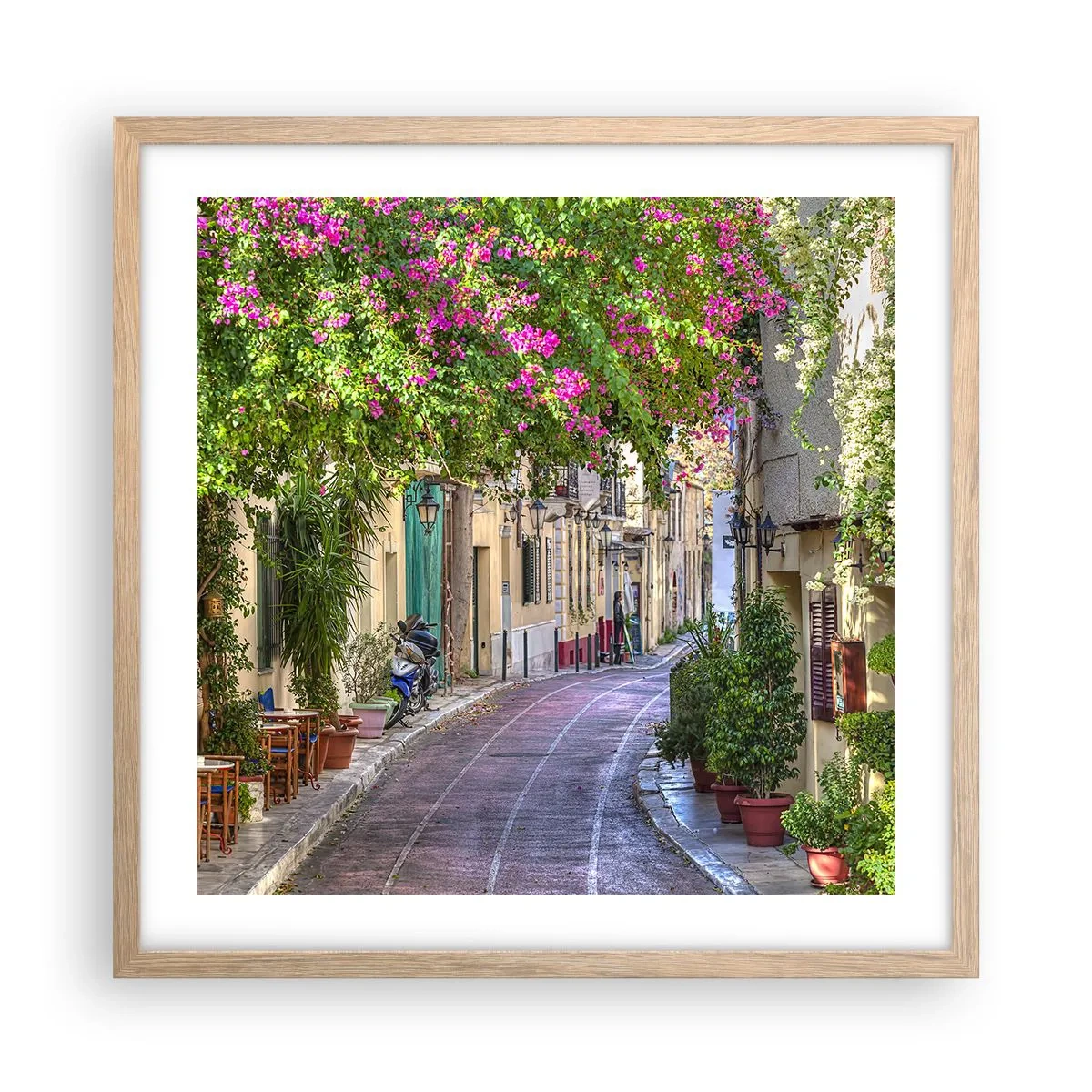 Plakat w ramie jasny dąb - Kwitnący zaułek - 50x50 cm