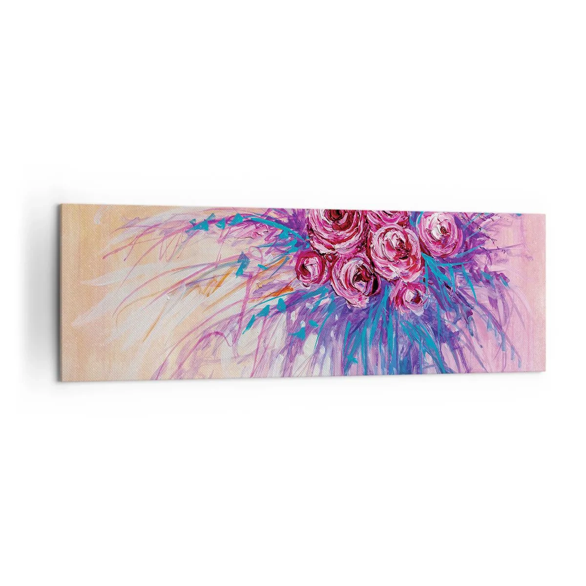 Obraz na płótnie - Bukiet róż w pastelowych barwach - 160x50cm - Różana fontanna - Nowoczesna dekoracja ścienna do salonu i sypialni ARTTOR