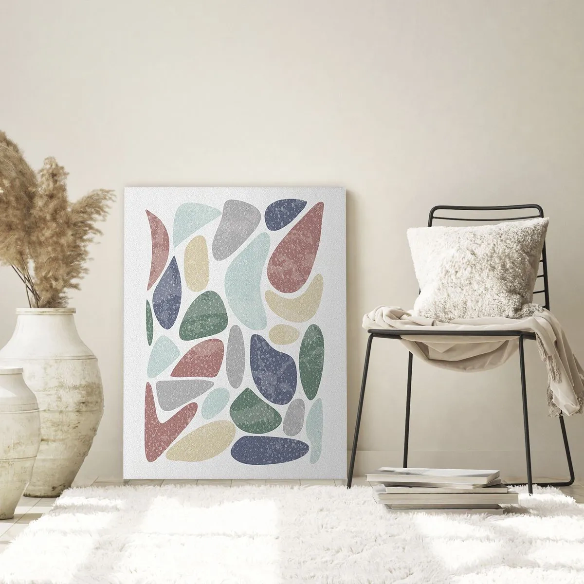 Obraz na szkle - Kolorowe organiczne kształty na białym tle - 80x120cm - Mozaika pudrowanych barw - Nowoczesna dekoracja ścienna do salonu i sypialni ARTTOR