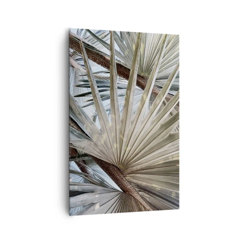 Obraz na płótnie - Liście palmowe w naturalnych odcieniach zieleni na zbliżeniu - 80x120cm - Wachlarze w tropikach - Nowoczesna dekoracja ścienna do salonu i sypialni ARTTOR