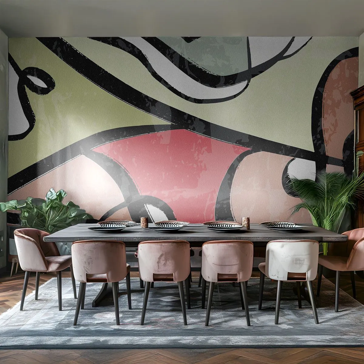 Fototapeta Standard Eco - Kolorowa abstrakcja z czarnymi konturami i dynamicznymi liniami - 100x70cm - Piruety wśród barw - Nowoczesna dekoracja ścienna do salonu i sypialni ARTTOR