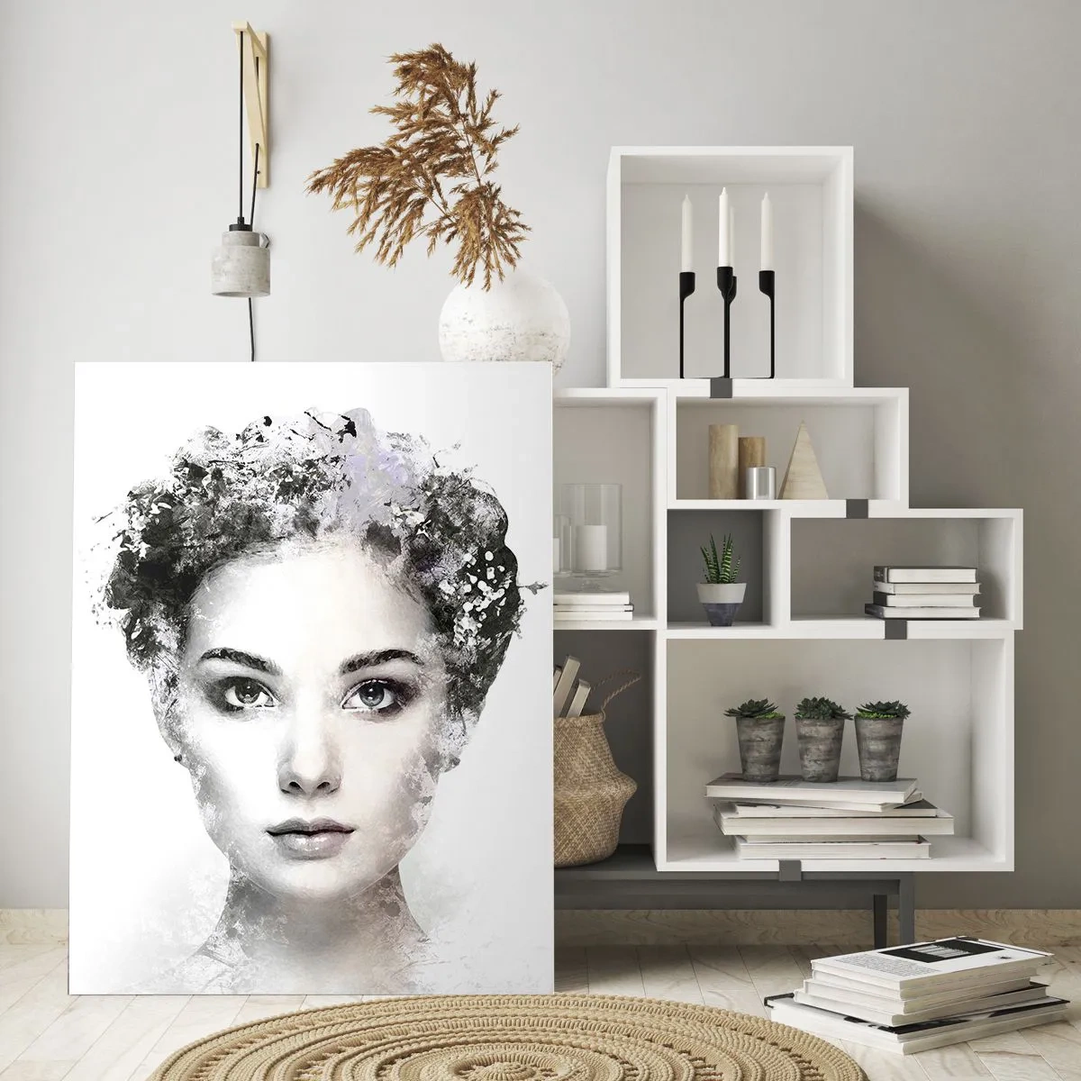 Obraz na szkle - Twarz kobiety w stylu akwareli na białym tle - 50x70cm - Portret niezwykle stylowy - Nowoczesna dekoracja ścienna do salonu, kuchni i sypialni ARTTOR