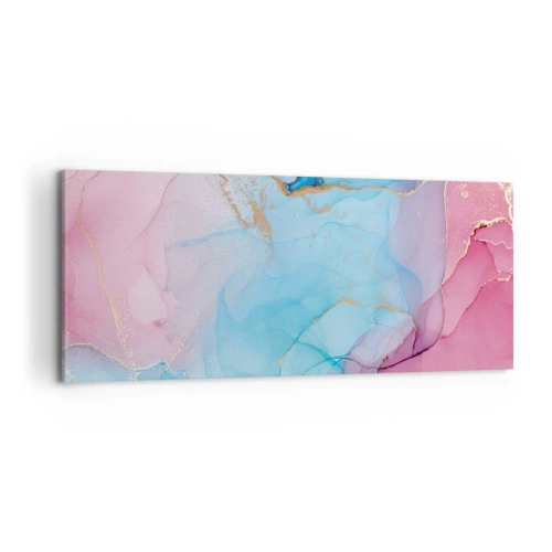 Obraz na płótnie - Abstrakcyjne pastelowe wzory z akcentami złota - 120x50cm - Spotkanie i przenikanie - Nowoczesna dekoracja ścienna do salonu i sypialni ARTTOR