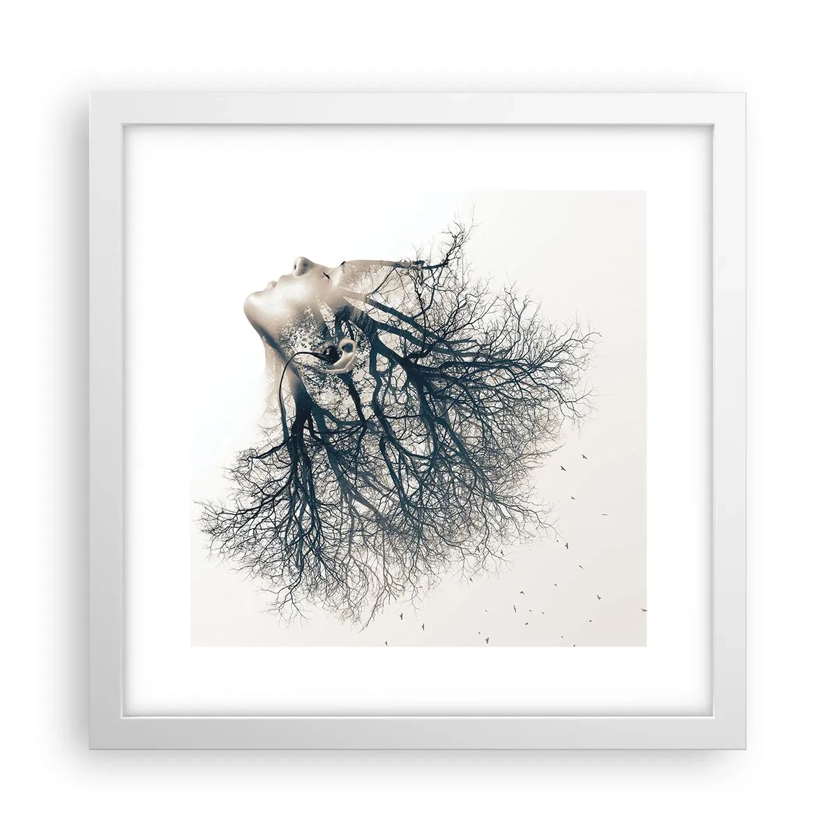 Plakat w białej ramie - Zasłuchana w szept drzewa - 30x30 cm