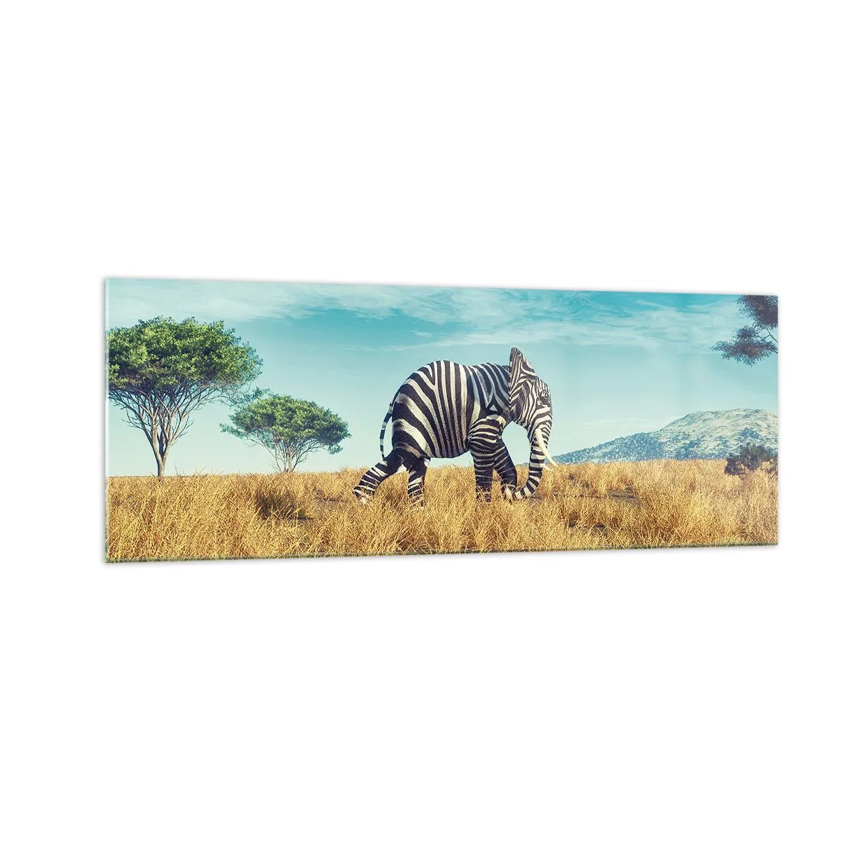 Obraz na szkle - Zebra w afrykańskim krajobrazie - 140x50cm - Szarość już niemodna - Nowoczesna dekoracja ścienna do salonu i sypialni ARTTOR