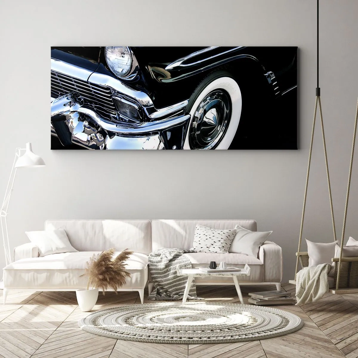 Obraz na płótnie - Klasyka w srebrze, czerni i bieli - 90x30 cm