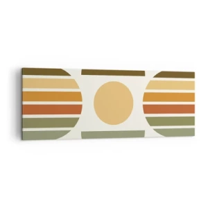 Obraz na płótnie - Geometryczna kompozycja z półokręgami i paskami w odcieniach ziemi - 140x50cm - W kolorach ziemi - Nowoczesna dekoracja ścienna do salonu i sypialni ARTTOR
