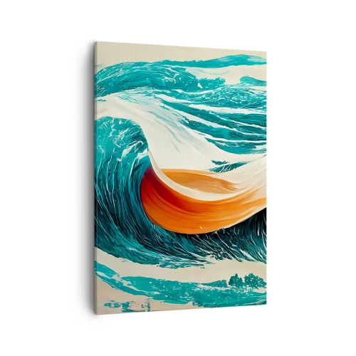 Obraz na płótnie - Dynamiczna abstrakcja z falami oceanu i wstęgą w odcieniach pomarańczu - 50x70cm - Sen surfera - Nowoczesna dekoracja ścienna do salonu, kuchni i sypialni ARTTOR