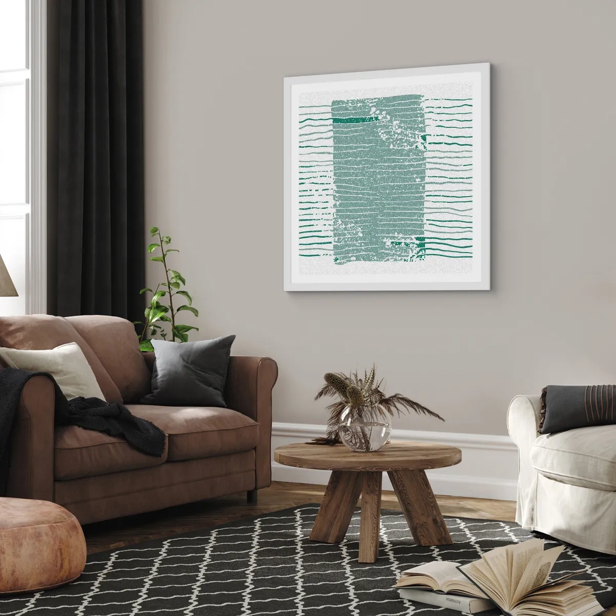 Plakat w białej ramie - Abstrakcja morska - 50x50 cm