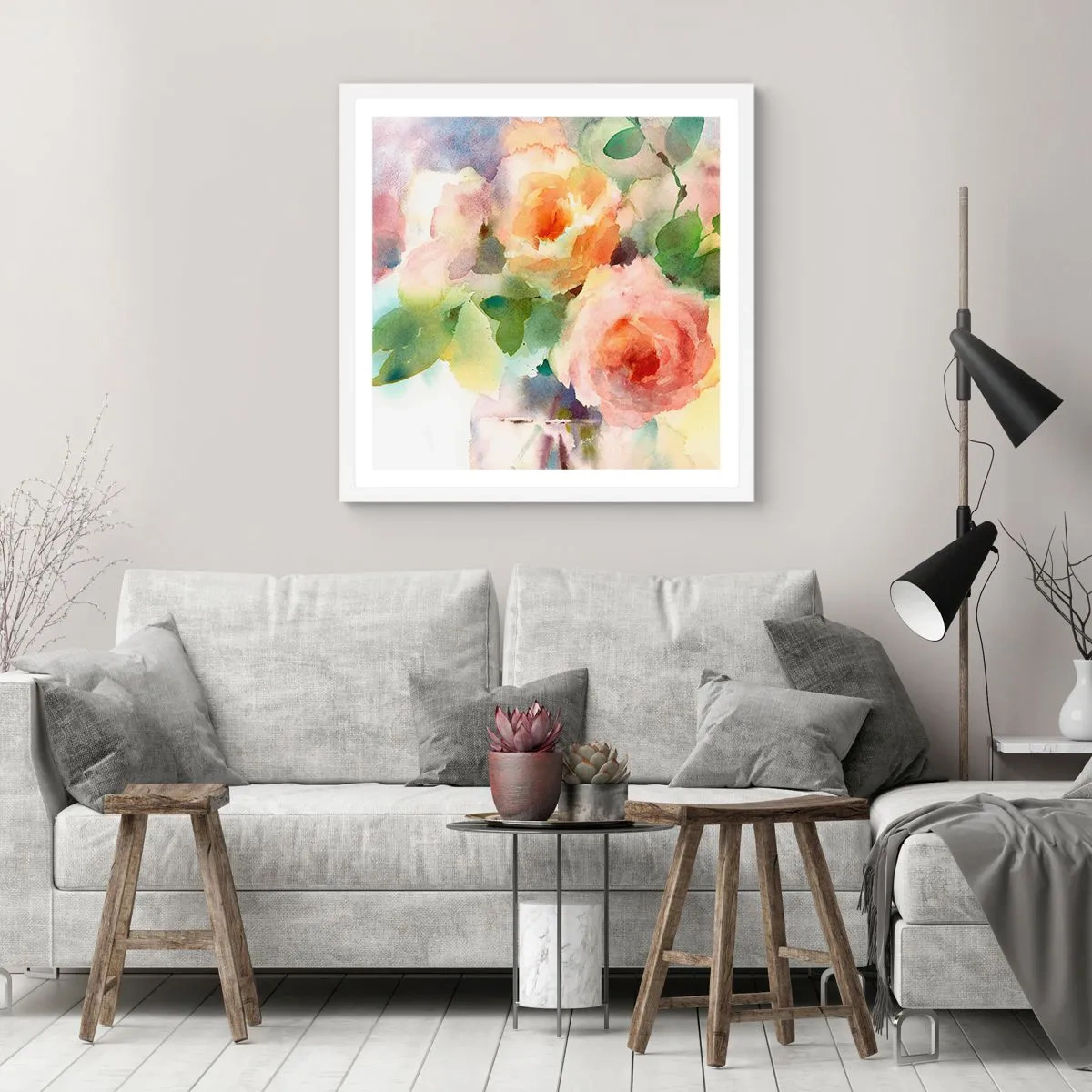 Plakat w białej ramie - Delikatne jak akwarela - 30x30 cm