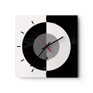 Zegar ścienny - Graficzny wzór w kontrastujących czerni i bieli - 30x30cm - Harmonia w czerni i bieli - Nowoczesna dekoracja ścienna do salonu i sypialni ARTTOR