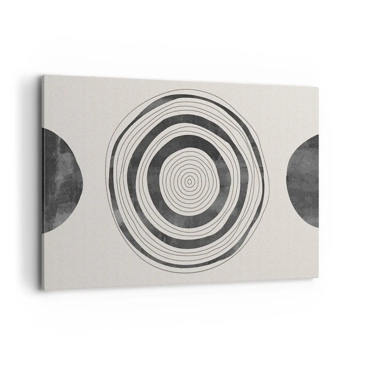 Obraz na płótnie - Minimalistyczne czarno-białe okręgi na jasnym tle - 120x80cm - Ważne to co pomiędzy - Nowoczesna dekoracja ścienna do salonu, kuchni i sypialni ARTTOR