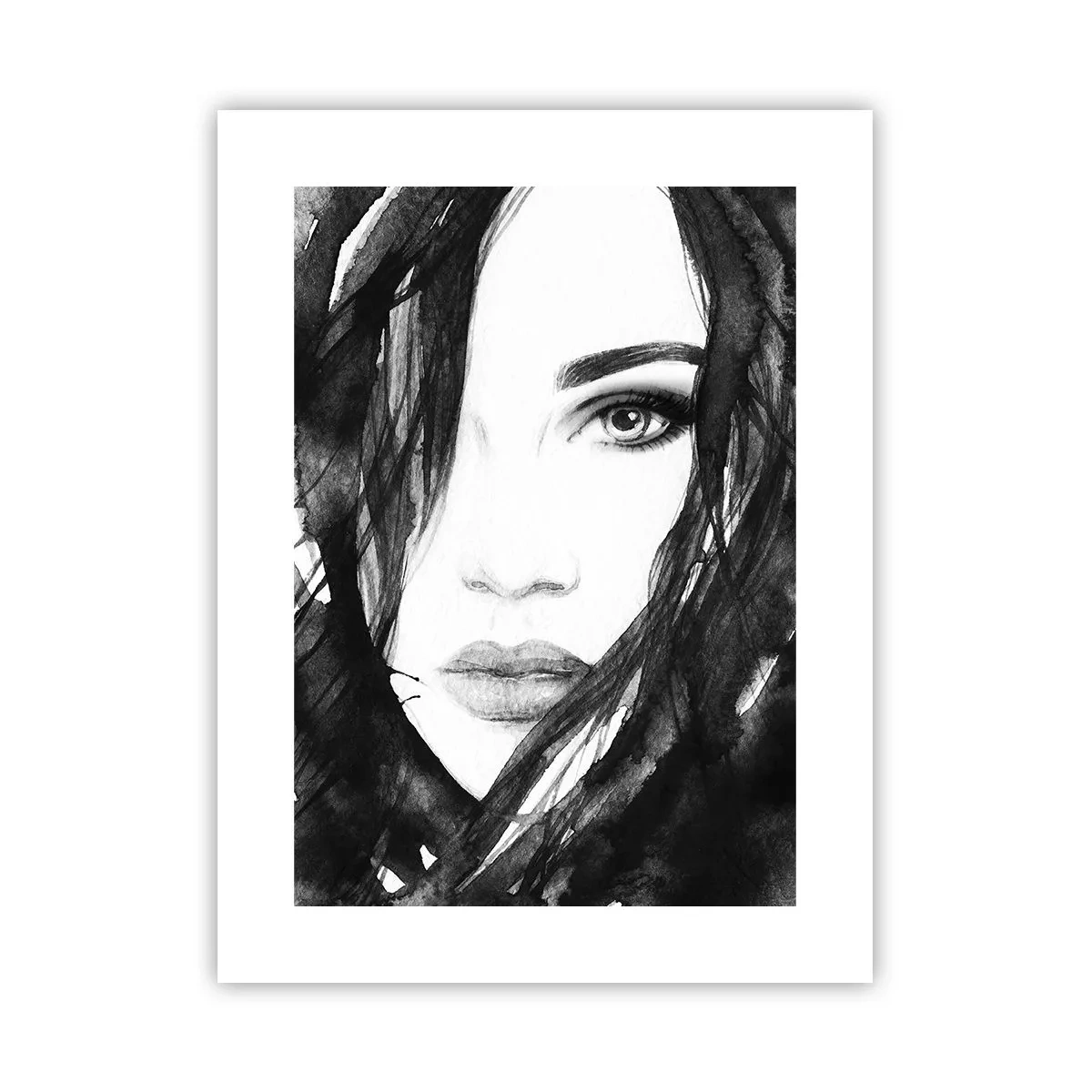 Plakat - Portret damy w czerni i bieli - 30x40 cm