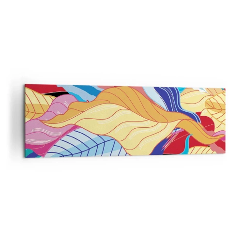 Obraz na płótnie - Barwne liście w żywych kolorach tworzące dynamiczną kompozycję - 160x50cm - Kolorowy bałagan - Nowoczesna dekoracja ścienna do salonu i sypialni ARTTOR