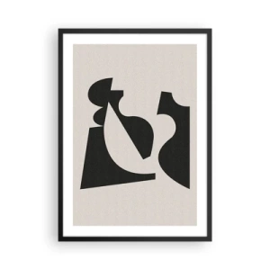 Plakat w czarnej ramie - Abstrakcyjna kompozycja geometryczna w czerni i beżu - 50x70cm - Do samodzielnego składania - Nowoczesna dekoracja ścienna do salonu i sypialni ARTTOR