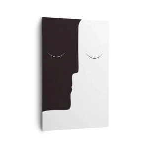 Obraz na płótnie - Minimalistyczna sylwetka dwóch twarzy w kontrastowych kolorach - 80x120cm - Jedność przeciwieństw - Nowoczesna dekoracja ścienna do salonu i sypialni ARTTOR