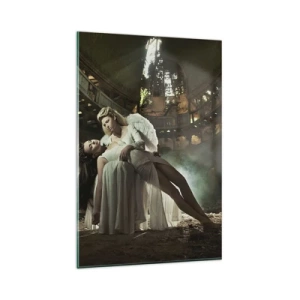 Obraz na szkle - Dwie postacie w ruinach z grą światła - 80x120cm - Duch starego teatru - Nowoczesna dekoracja ścienna do salonu i sypialni ARTTOR