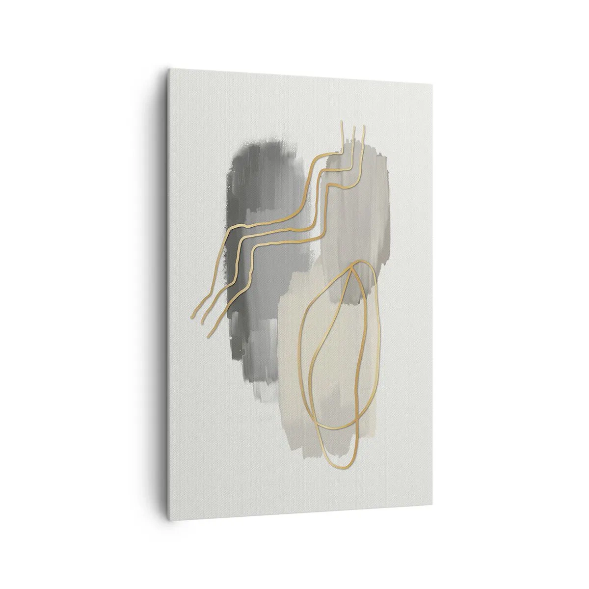 Obraz na płótnie - Abstrakcyjne złote linie na szarym tle - 80x120cm - Trwanie i ruch - Nowoczesna dekoracja ścienna do salonu i sypialni ARTTOR