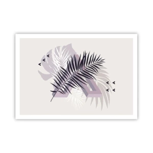Plakat - Minimalistyczna kompozycja z liśćmi i geometrycznymi kształtami - 100x70cm - Cień cienia - Nowoczesna dekoracja ścienna do salonu i sypialni ARTTOR