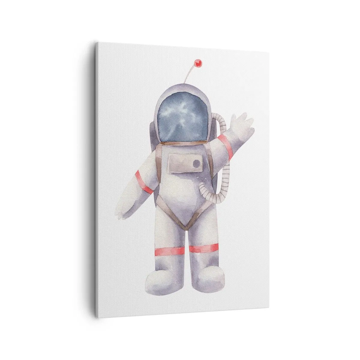 Obraz na płótnie - Akwarelowy astronauta w skafandrze kosmicznym machający ręką - 50x70cm - To na razie! - Nowoczesna dekoracja ścienna do salonu, kuchni i sypialni ARTTOR