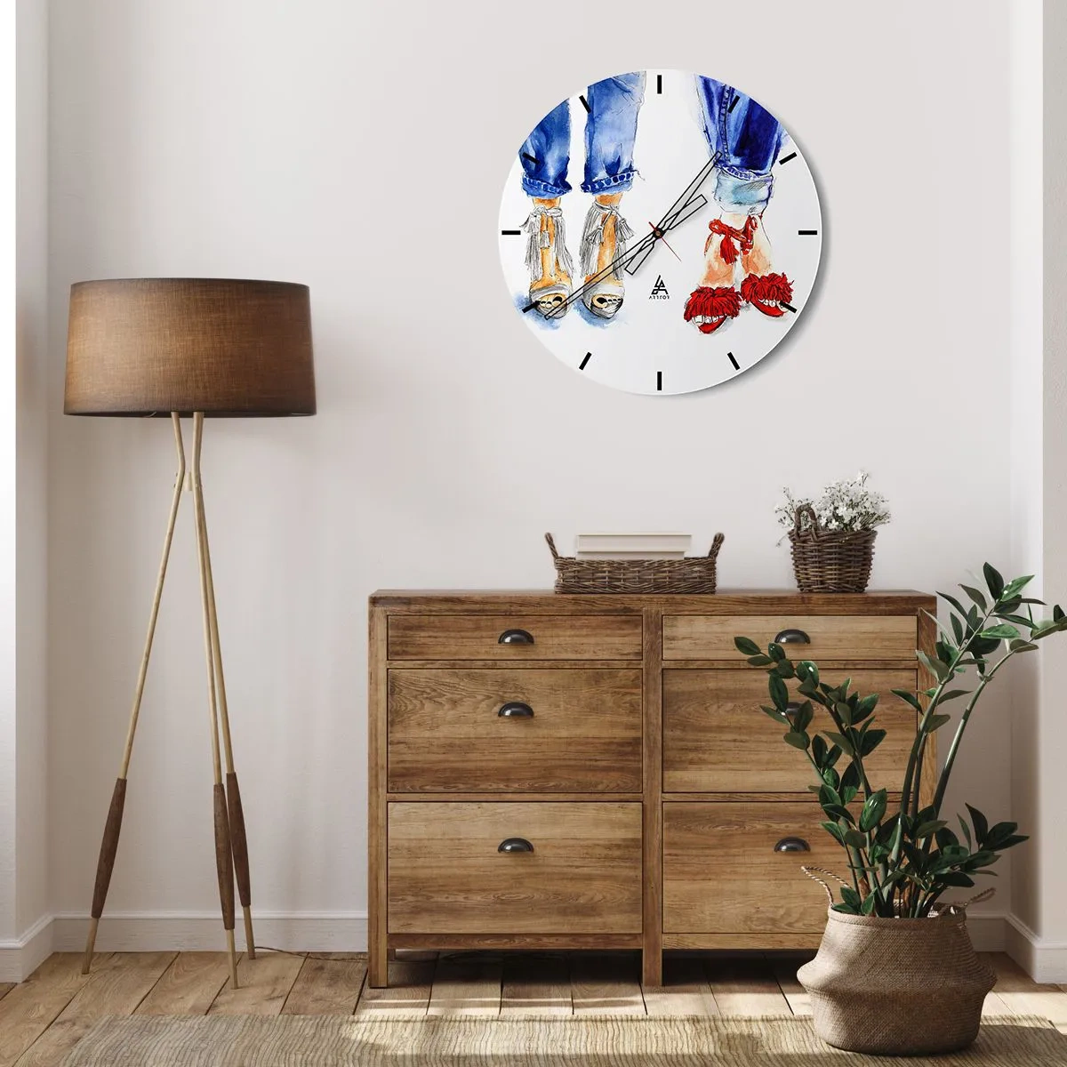 Zegar ścienny - Stylowe sandały i jeansy - 30x30cm - Może pójdziemy na spacer? - Nowoczesna dekoracja ścienna do salonu, kuchni i sypialni ARTTOR