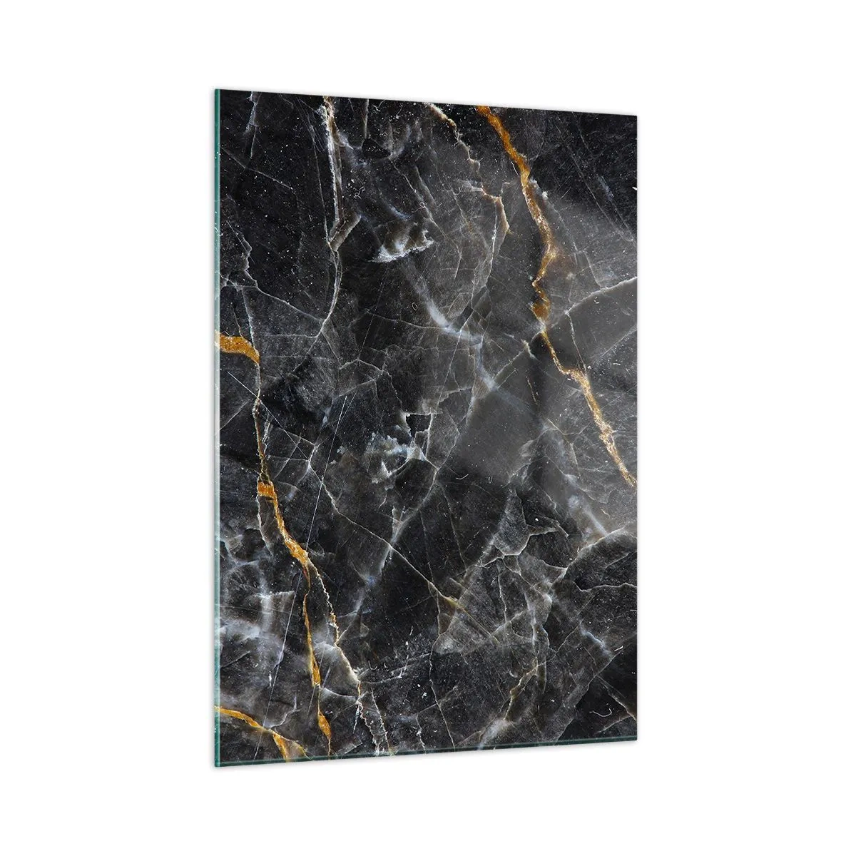 Obraz na szkle - Czarno-złoty marmurowy wzór z białymi żyłkami - 50x70cm - Wewnętrzne życie kamienia - Nowoczesna dekoracja ścienna do salonu, kuchni i sypialni ARTTOR