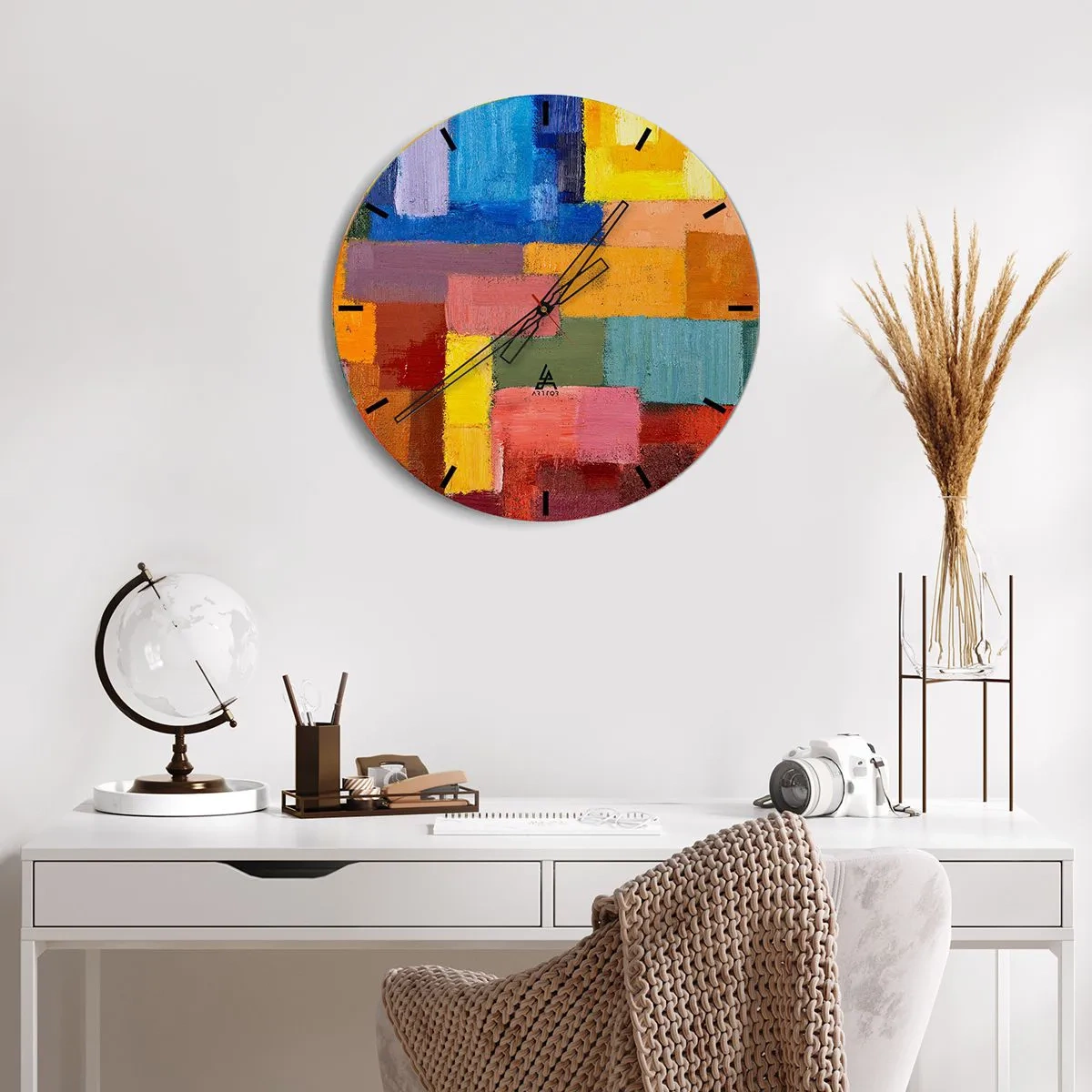 Zegar ścienny - Kolorowe prostokąty o fakturze farby olejnej na tarczy zegara - 30x30cm - Każdy inny, wszystkie barwne - Nowoczesna dekoracja ścienna do salonu, kuchni i sypialni ARTTOR