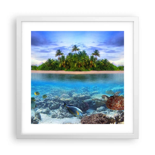 Plakat w białej ramie - Niebiańska wyspa zaprasza - 40x40 cm
