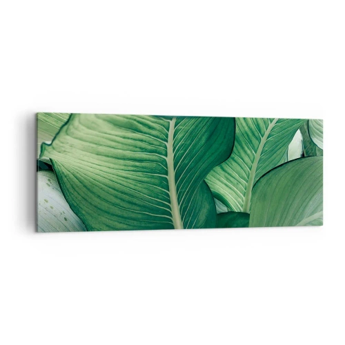 Obraz na płótnie - Zielone liście z wyrazistymi detalami i strukturą - 140x50cm - Życie intensywnie zielone - Nowoczesna dekoracja ścienna do salonu i sypialni ARTTOR