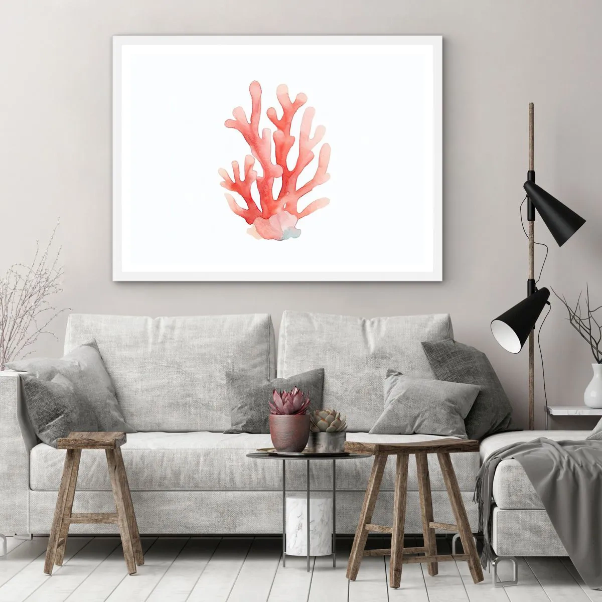 Plakat w białej ramie - Koral koloru koralowego - 100x70 cm