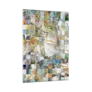 Obraz na szkle - Kolorowa kompozycja z pofragmentowanych geometrycznych kształtów - 50x70cm - Geometryczne przetasowanie - Nowoczesna dekoracja ścienna do salonu, kuchni i sypialni ARTTOR